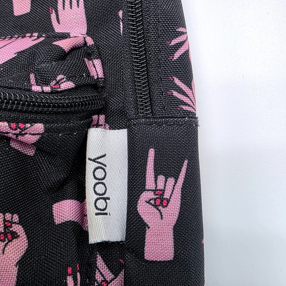 Yoobi Mini Backpack Pencil Case Black Pink Hand Gesture Print School Supplies - Picture 3 of 7